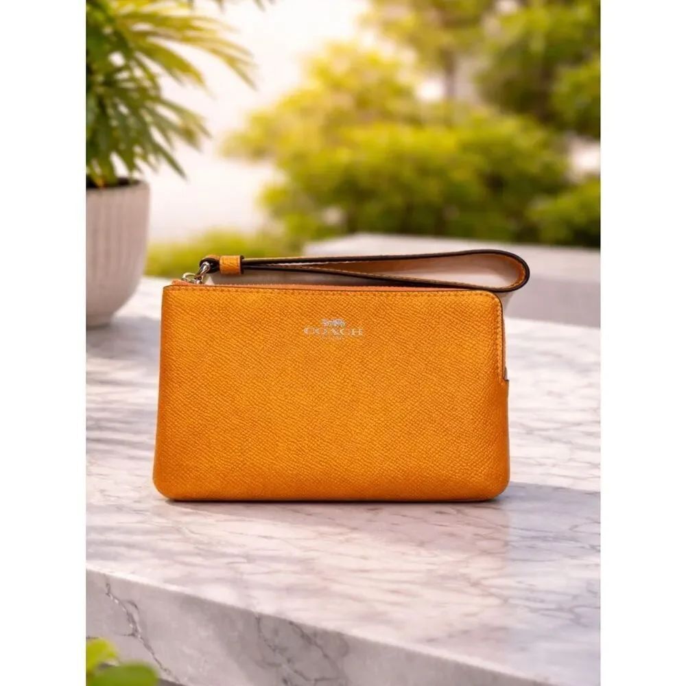 Coach Orange Leather Wristlet Clutch